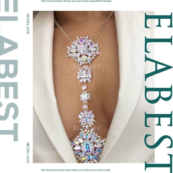 Boho Rhinestone Statement Chest/Body Chain - Picture 4 of 7